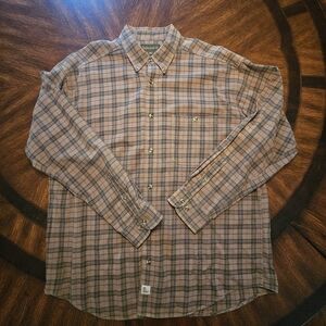 Timberland Men's Plaid Shirt Brown Green Red Size XL 100% Cotton